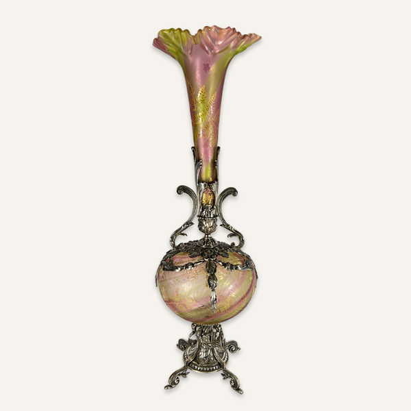 Victorian Cameo Cut Glass and Sterling Vase