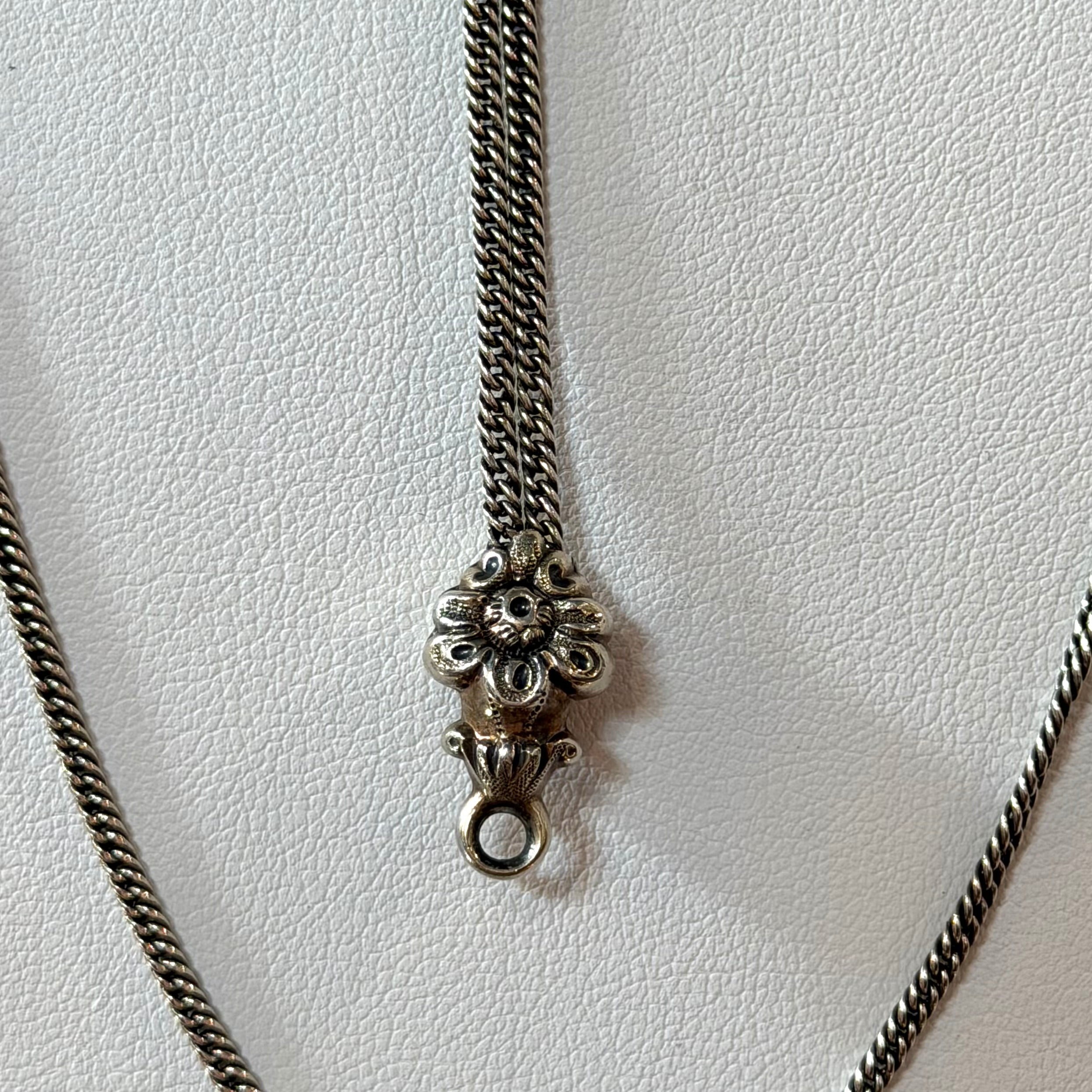 Victorian Silver and Gold Plate Lariat Slide Necklace