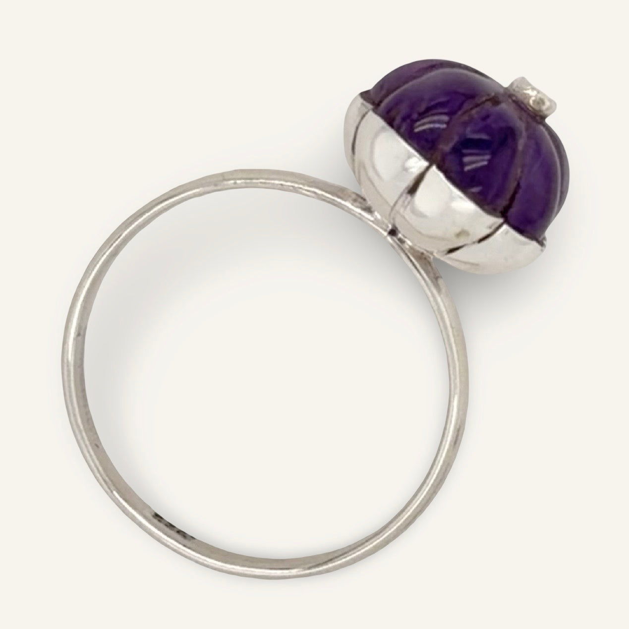 Carved Amethyst and Sterling Flower Ring