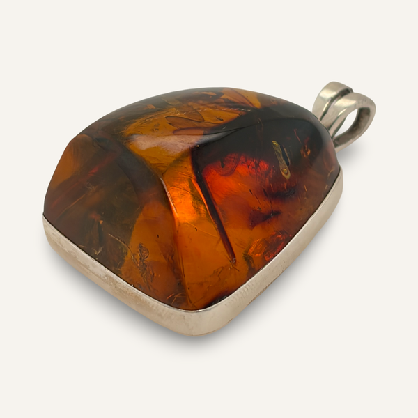 Fine Included Amber and Sterling Pendant
