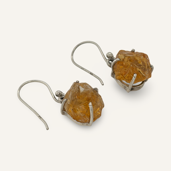 Rough Citrine and Sterling Earrings