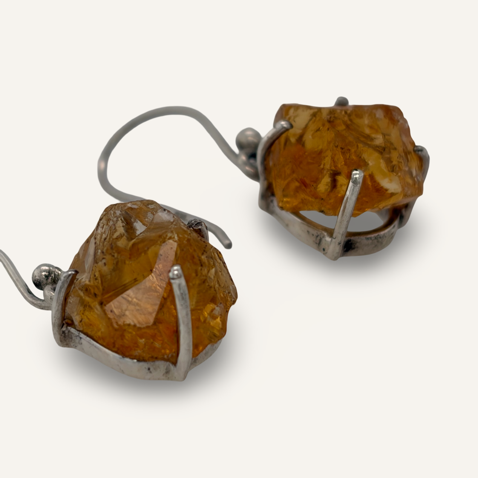 Rough Citrine and Sterling Earrings
