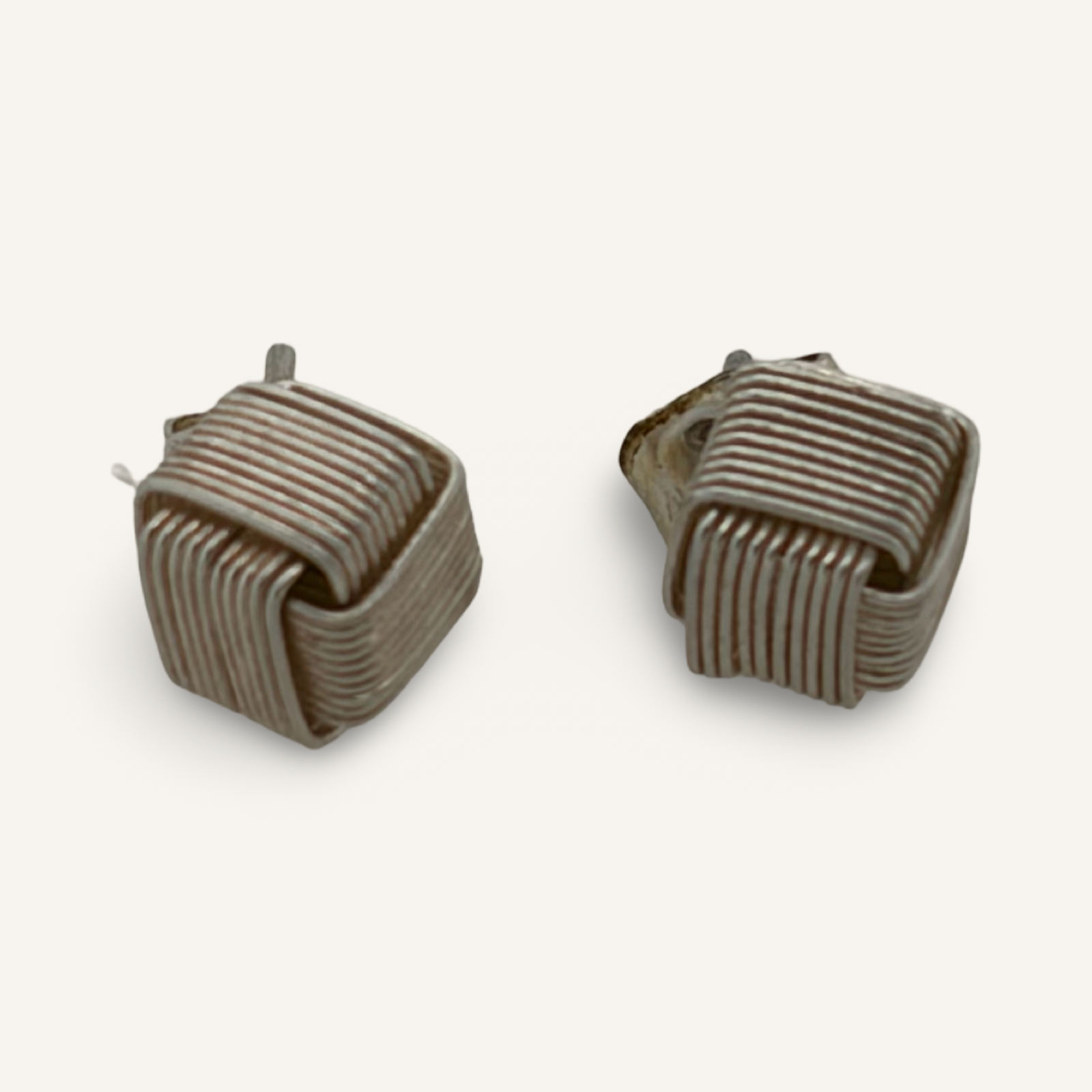 Woven Wire Cube Knot Stud Earrings