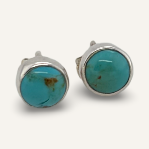 Small Turquoise Cabochon Sterling Stud Earrings