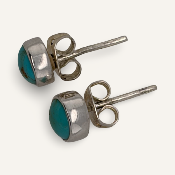 Small Turquoise Cabochon Sterling Stud Earrings