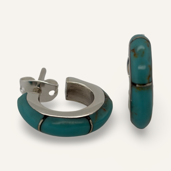 Turquoise and Sterling Hoops
