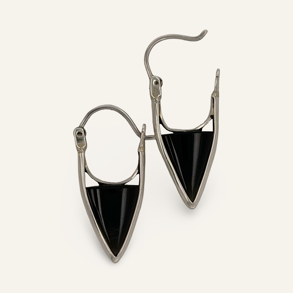 Modern Onyx Point Sterling Earrings by Guillermo Arregui