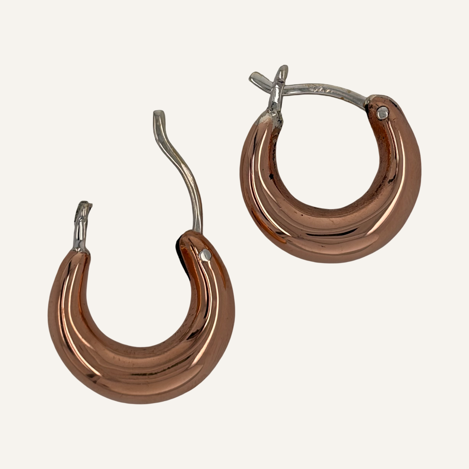 Copper and Sterling Puffy Huggie Hoops