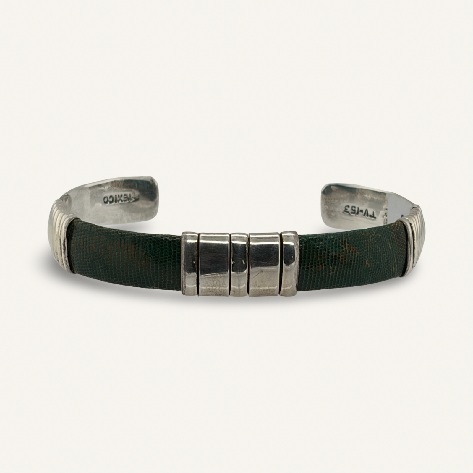 Sterling and Iguana Skin Leather Bracelet