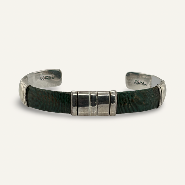 Sterling and Iguana Skin Leather Bracelet