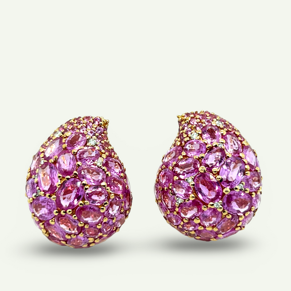 Pink Sapphire and Diamond tear shaped cluster earrings