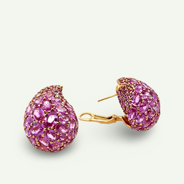 Pink Sapphire and Diamond tear shaped cluster earrings