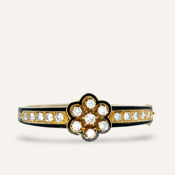 14k Yellow Gold Victorian Diamond and Enamel bracelet