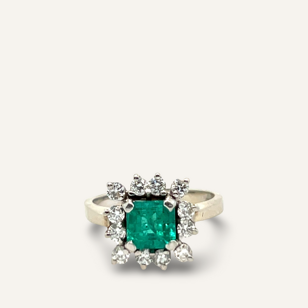 14k White Gold Emerald and Diamond Ring