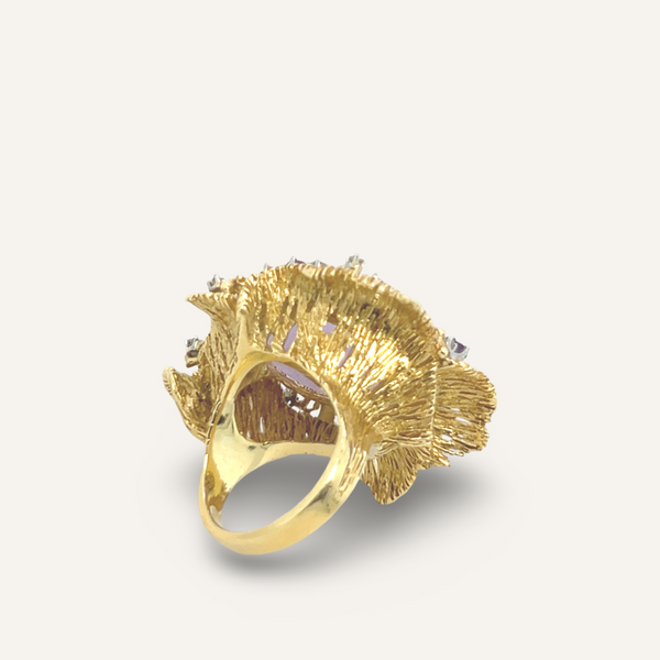 18k Yellow Gold Lavender Jade Diamond and Amethyst Ring