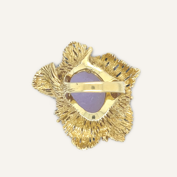 18k Yellow Gold Lavender Jade Diamond and Amethyst Ring