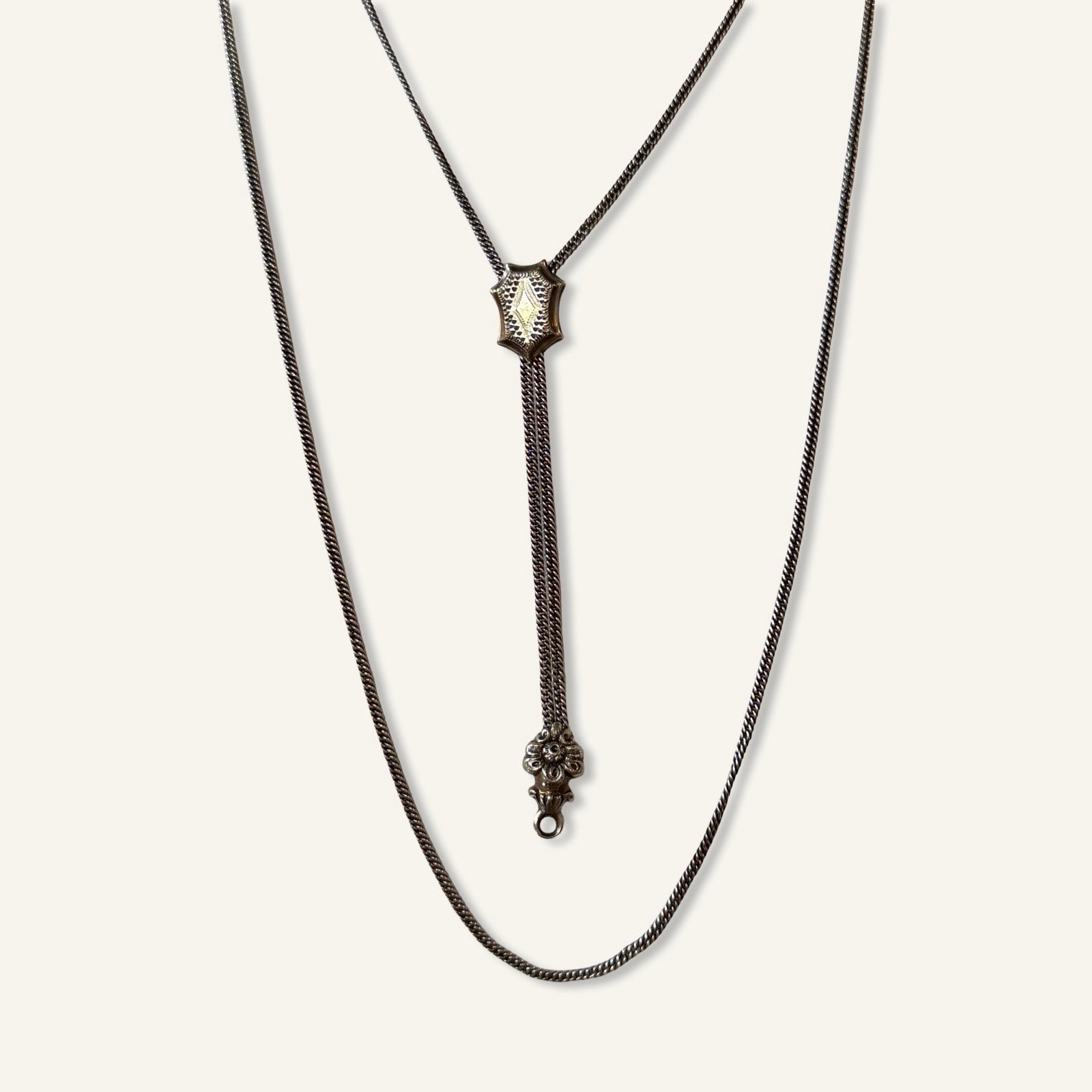 Victorian Silver and Gold Plate Lariat Slide Necklace