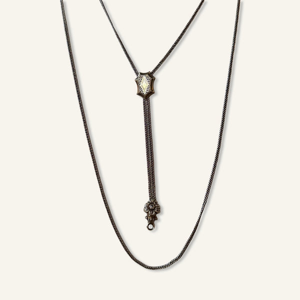 Victorian Silver and Gold Plate Lariat Slide Necklace