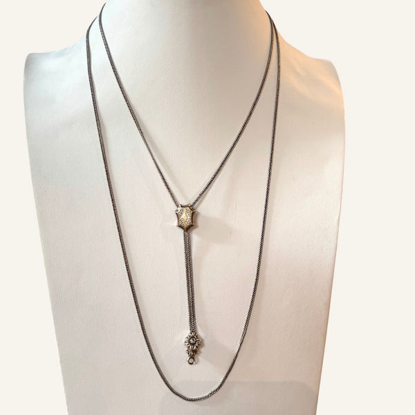Victorian Silver and Gold Plate Lariat Slide Necklace