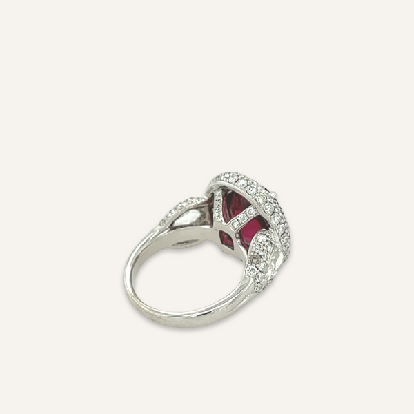 Rubellite and Diamond Halo Ring