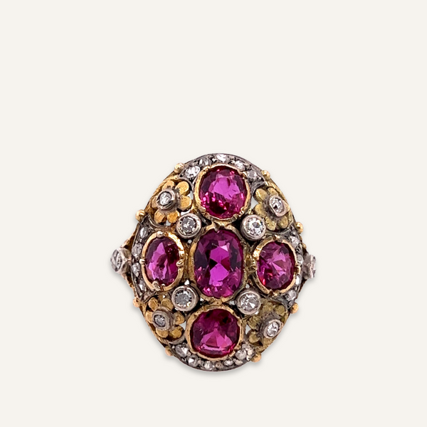 18k Yellow Gold Ruby and Diamond Ring