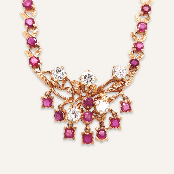 18k Rose Gold Ruby and Diamond Necklace