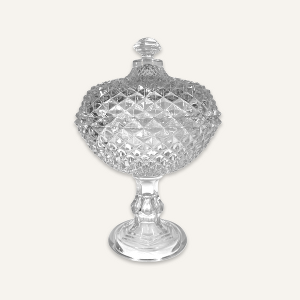 Westmoreland Diamond Cut Glass Covered Compote