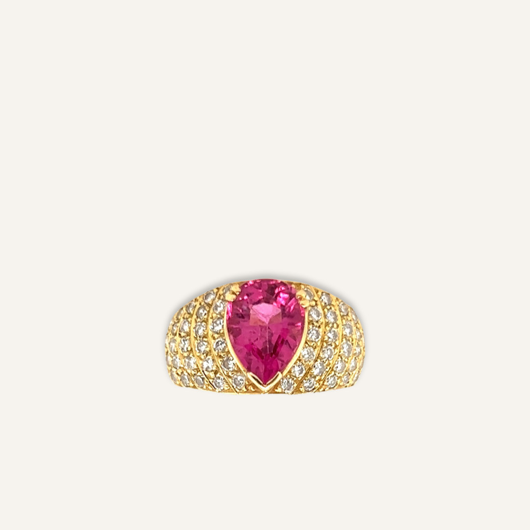 18K Yellow Gold, Pink Tourmaline, and Diamond Ring