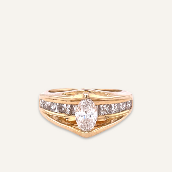14k Yellow Gold Channel Set Marquise Diamond Band