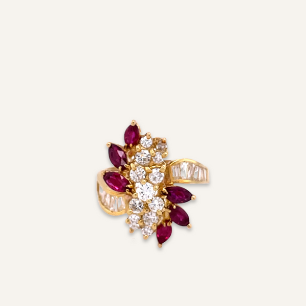 18k Yellow Gold Diamond and Ruby Parti Ring