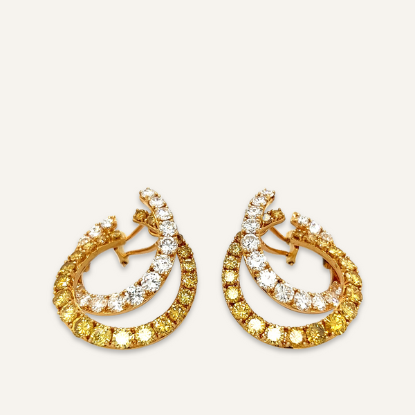 18k Gold Fancy Yellow and White Diamond Earrings