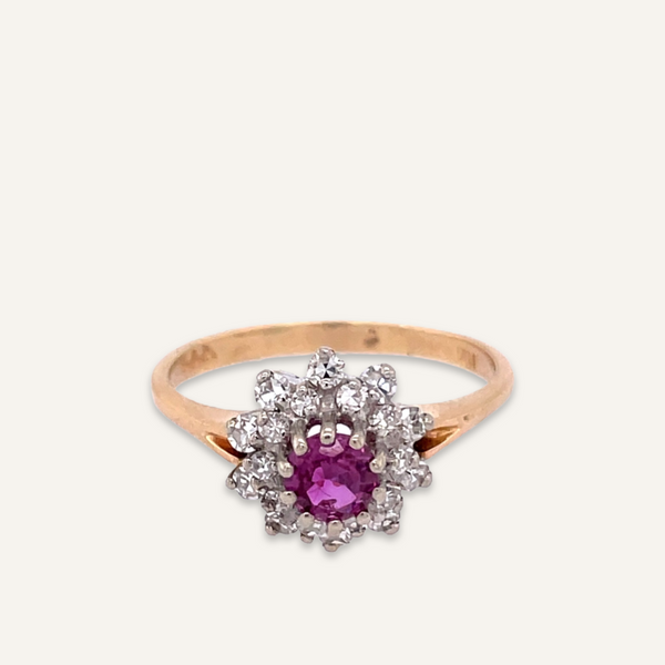 Ruby and Diamond Halo 14k Ring