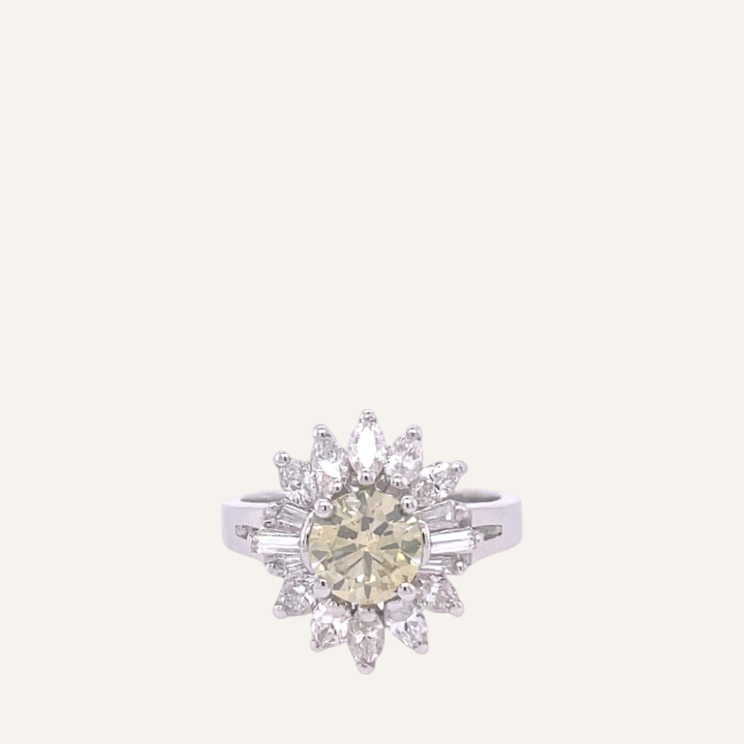 14k White Gold Chartreuse and Marquise Diamond Ring