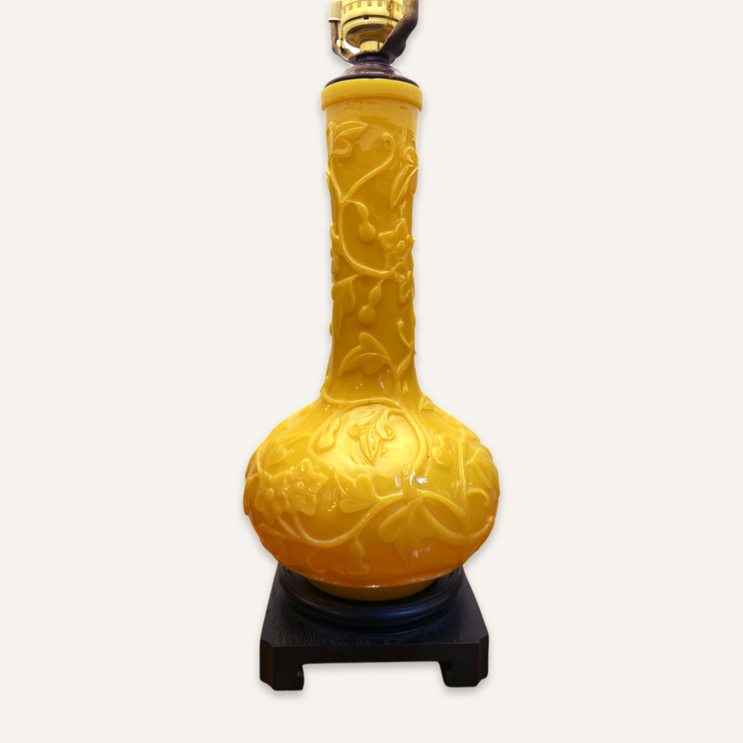 19th c. Chinese Warm Yellow Carved Glass Lamps