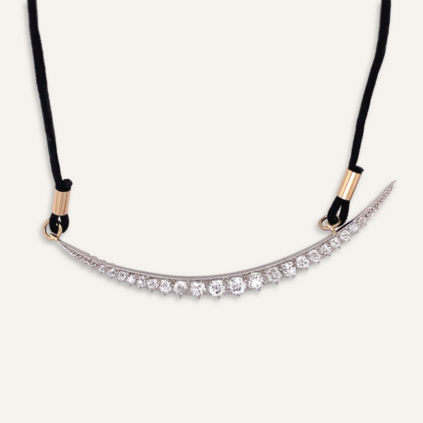 Asymmetrical Diamonds on Black Silk Cord Necklace