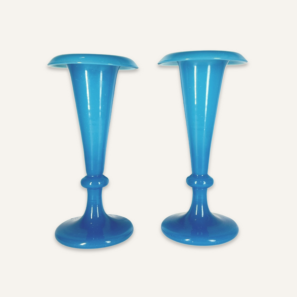 Pair of Cerulean Blue Opaline Vases