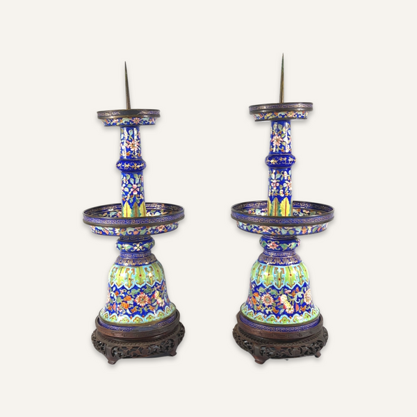 Pair of Qianlong Cloisonné Candlesticks