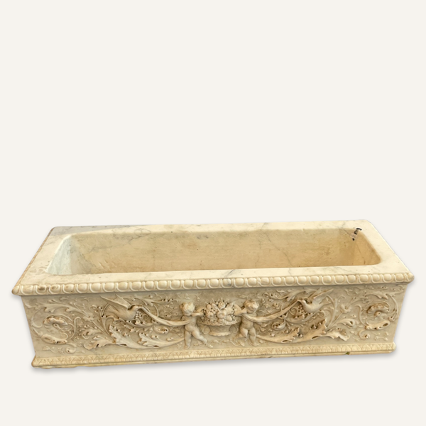 19th c. Carved Italian Marble Planter