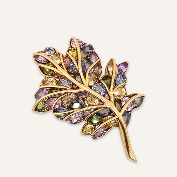 18K Yellow Gold and Sapphire Brooch
