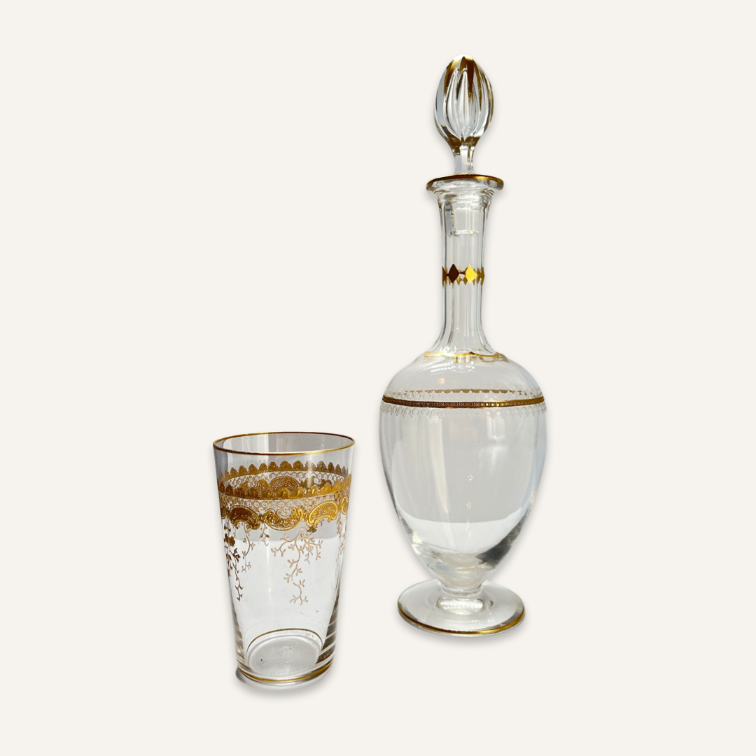 Gilt Venetian Glass Decanter and Cordial