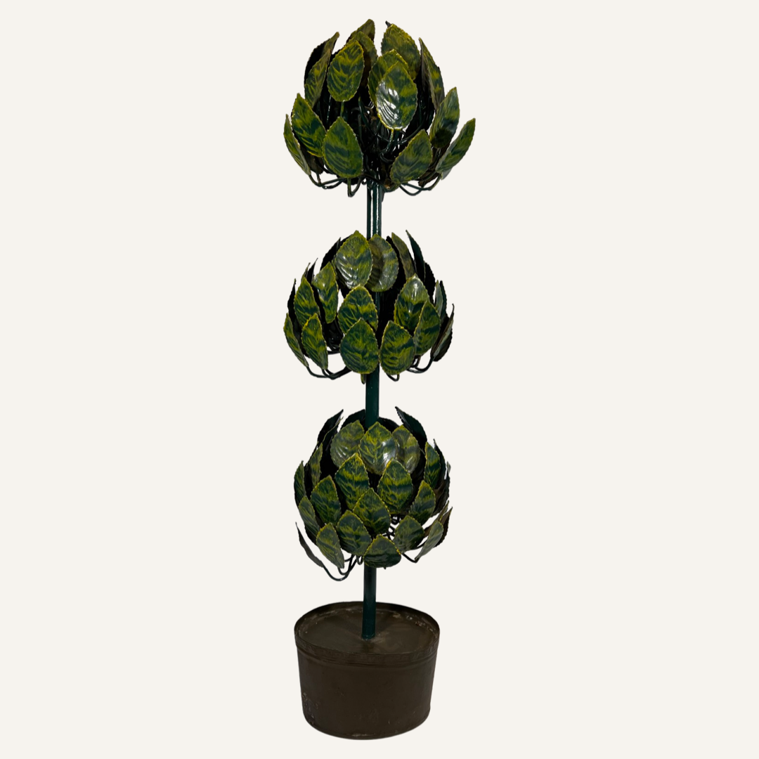 Pair of Italian Painted MidCentury Metal Tole Topiaries