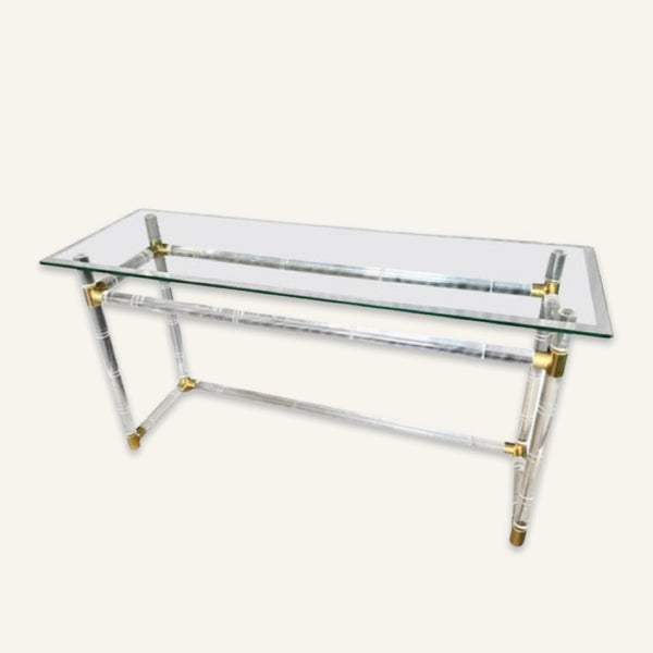 Charles Hollis Jones Faux Bamboo Lucite Console with Brass