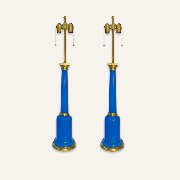 French Opaline Glass Pair of Lamps