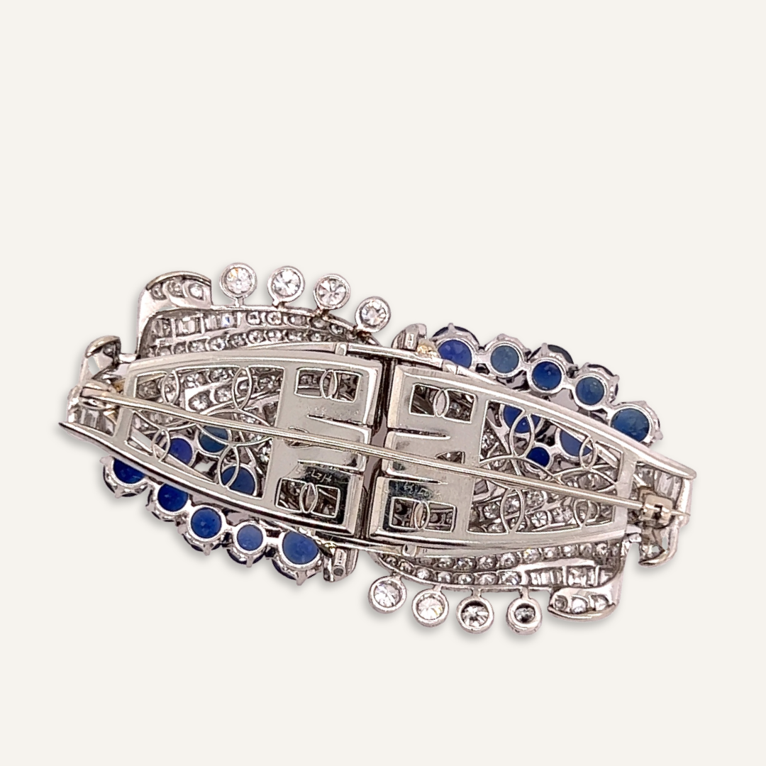 Platinum, Diamond and Sapphire Clip/Brooch