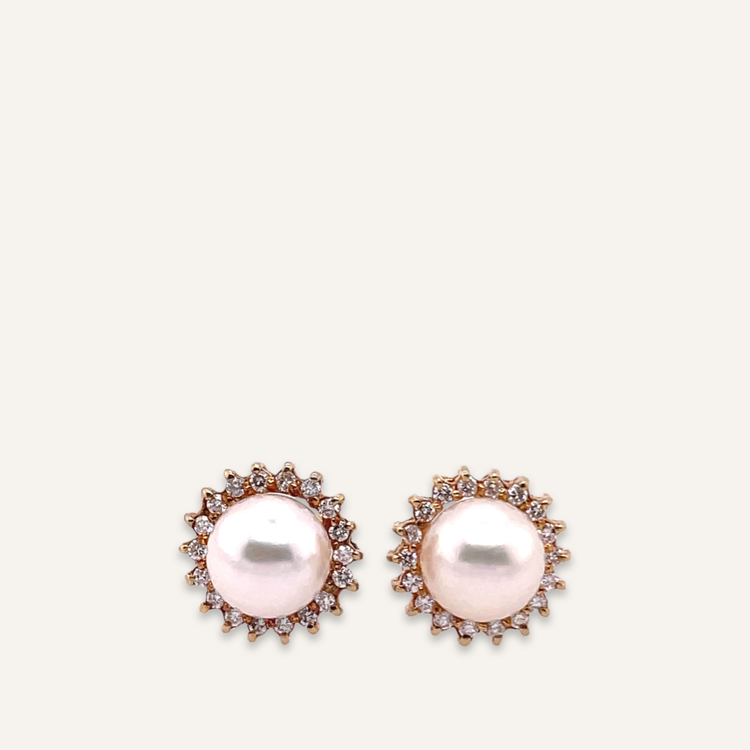 Pearl Earrings with Diamond Halo