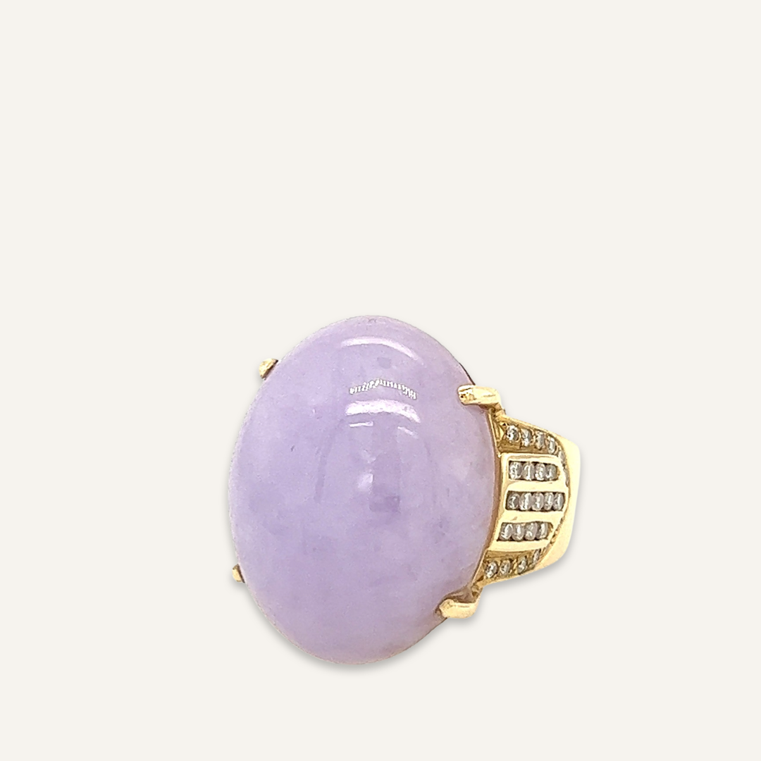 14k Yellow Gold Lavender and Jade Ring and Earring Set